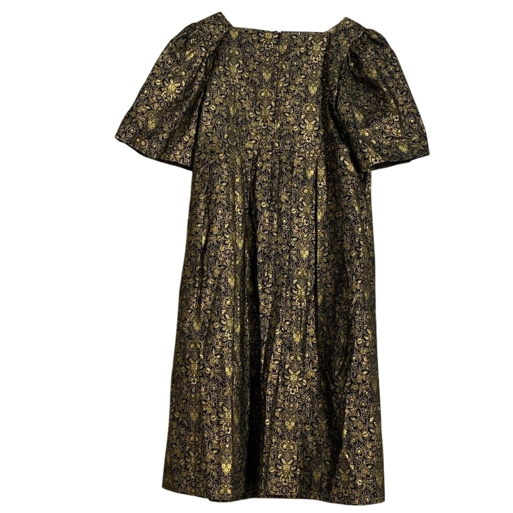 Birds of North America Midi Dress Womens 2X Gold Black Brocade Puff Sleeve New - Picture 8 of 11